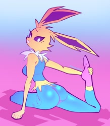 Size: 1262x1446 | Tagged: safe, artist:tangeluscious, eeveelution, fictional species, jolteon, mammal, anthro, nintendo, pokémon, big butt, breasts, butt, clothes, female, looking back, pants, solo, solo female, tight clothing, yoga, yoga pants