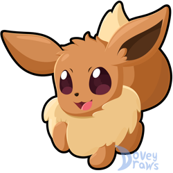 Size: 1280x1273 | Tagged: safe, artist:doveydraws, eevee, eeveelution, fictional species, mammal, feral, nintendo, pokémon, ambiguous gender, cute, fur, simple background, solo, tail, transparent background, watermark