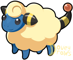Size: 1280x1049 | Tagged: safe, artist:doveydraws, fictional species, mammal, mareep, feral, nintendo, pokémon, ambiguous gender, cute, simple background, solo, tail, transparent background, watermark, wool
