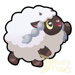 Size: 1178x1178 | Tagged: safe, artist:doveydraws, fictional species, mammal, wooloo, feral, nintendo, pokémon, ambiguous gender, cute, fur, simple background, solo, tail, transparent background, watermark, wool