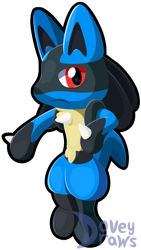 Size: 1121x1983 | Tagged: safe, artist:doveydraws, fictional species, lucario, mammal, anthro, nintendo, pokémon, ambiguous gender, cute, fur, simple background, solo, tail, transparent background, watermark
