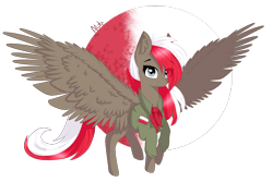 Size: 1493x999 | Tagged: safe, artist:ayoarts, oc, oc only, oc:poland, equine, fictional species, mammal, pegasus, pony, feral, hasbro, my little pony, 2016, clothes, eye through hair, eyebrow through hair, eyebrows, feathered wings, feathers, female, hair, looking at you, mare, nation ponies, poland, ponified, signature, simple background, smiling, smiling at you, solo, solo female, speedpaint available, spread wings, tail, transparent background, wings