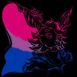 Size: 1280x1280 | Tagged: safe, artist:vickwolfly, oc, oc only, oc:jellyfang, bat, mammal, anthro, 2021, bisexual, bisexual pride flag, bust, cheek fluff, chest fluff, flag, fluff, icon, male, pride flag, smiling, solo, solo male