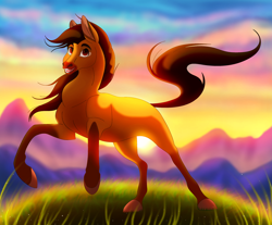Size: 2688x2230 | Tagged: safe, artist:plaguedogs123, spirit (cimarron), equine, horse, mammal, dreamworks animation, spirit: stallion of the cimarron, 2d, front view, looking at you, male, scenery, solo, solo male, stallion, sunset, three-quarter view, ungulate