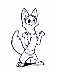 Size: 1120x1400 | Tagged: safe, artist:fuel, nick wilde (zootopia), canine, fox, mammal, red fox, anthro, disney, zootopia, 2018, 2d, 2d animation, animated, cute, frame by frame, front view, gif, male, monochrome, smiling, solo, solo male, standing, tail, tail wag, three-quarter view