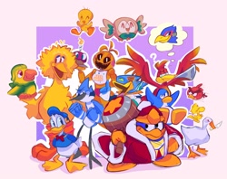 Size: 3188x2528 | Tagged: safe, artist:playcentermd, big bird (sesame street), donald duck (disney), falco lombardi (star fox), kazooie (banjo-kazooie), king dedede (kirby), mordecai (regular show), red (angry birds), toy chica (fnaf), tweety bird (looney tunes), woodstock (peanuts), animate food, animate object, animatronic, bird, bird of prey, blue jay, breegull, canary, cardinal, chicken, corvid, duck, falcon, fictional species, galliform, goose, jay, parrot, penguin, red crested breegull, robot, rowlet, songbird, waterfowl, anthro, digitigrade anthro, feral, plantigrade anthro, semi-anthro, angry birds, banjo-kazooie, cartoon network, deltarune, disney, five nights at freddy's, kirby (series), looney tunes, mickey and friends, nintendo, pbs, peanuts (comic), pokémon, rareware, regular show, sesame street, star fox, untitled goose game, warner brothers, 2 toes, 3 toes, berdly (deltarune), blobfeet, club penguin, crossover, cupcake, female, food, goose (untitled goose game), group, louro josé, male, rovio, starter pokémon, toy cupcake (fnaf), webbed feet