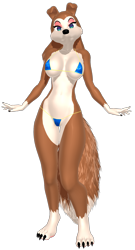 Size: 1078x2000 | Tagged: suggestive, artist:tetramundo, colleen (road rovers), canine, collie, dog, mammal, rough collie, anthro, digitigrade anthro, road rovers, warner brothers, 2022, 3d, bedroom eyes, belly button, bikini, black nose, breasts, clothes, digital art, ears, female, fur, micro bikini, simple background, solo, solo female, swimsuit, tail, thighs, transparent background, wide hips