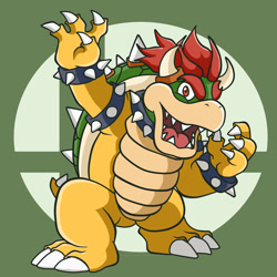 Size: 1500x1500 | Tagged: safe, artist:yoshimarsart, bowser (mario), fictional species, koopa, reptile, semi-anthro, mario (series), nintendo, super smash brothers, 2d, chibi, deviantart watermark, front view, looking at you, male, solo, solo male, three-quarter view, watermark