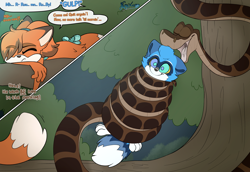 Size: 5100x3500 | Tagged: safe, artist:fluffyxai, kaa (the jungle book), oc, oc:ruby (fluffyxai), oc:xai (fluffyxai), canine, fictional species, fox, mammal, procyonid, raccoon, reptile, snake, disney, the jungle book, coiled tail, coiling, coils, hypnosis, hypnotied, jungle, plant, tail, tree, wrapped up