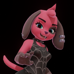 Size: 1080x1080 | Tagged: safe, artist:highwizard, cherry (animal crossing), canine, dog, mammal, anthro, animal crossing, nintendo, 2022, 3d, black background, digital art, female, looking at you, simple background, solo, solo female