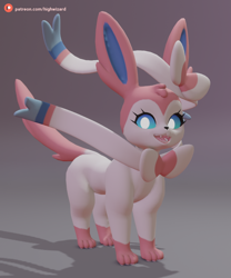 Size: 900x1080 | Tagged: safe, artist:highwizard, eeveelution, fictional species, mammal, sylveon, feral, nintendo, pokémon, 3d, ambiguous gender, digital art, front view, looking at you, solo, solo ambiguous, three-quarter view