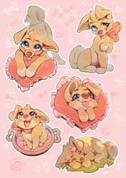 Size: 2480x3510 | Tagged: safe, artist:ulitochka, angel (lady and the tramp), canine, dog, mammal, mutt, feral, disney, lady and the tramp, 2d, blep, cute, female, heart, heart eyes, heart pillow, looking at you, pillow, puppy, smiling, smiling at you, solo, solo female, tongue, tongue out, wholesome, wingding eyes, young