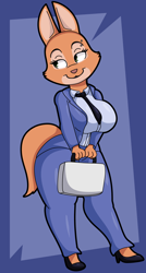 Size: 1712x3186 | Tagged: safe, artist:someth1ngoranother, diane foxington (the bad guys), canine, fox, mammal, anthro, dreamworks animation, the bad guys, big breasts, big butt, breasts, butt, female, looking away, smiling, solo, solo female, thick thighs, thighs, vixen, wide hips