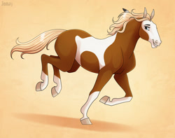Size: 1280x1010 | Tagged: safe, artist:jenery, rain (cimarron), equine, horse, mammal, feral, dreamworks animation, spirit: stallion of the cimarron, 2022, 2d, female, galloping, gradient background, looking at you, mare, smiling, smiling at you, solo, solo female