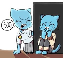 Size: 1157x1062 | Tagged: safe, artist:aaiarttime, gumball watterson (tawog), nicole watterson (tawog), cat, feline, mammal, anthro, cartoon network, the amazing world of gumball, duo, duo male and female, female, male, mature, mature female, mother, mother and child, mother and son, shortstack, son