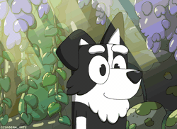 Size: 1280x930 | Tagged: safe, artist:zandermanith, mackenzie (bluey), border collie, canine, collie, dog, mammal, semi-anthro, bluey (series), 2d, 2d animation, animated, gif, looking around, male, puppy, solo, solo male, surprised, young