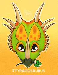 Size: 1670x2150 | Tagged: safe, artist:jenery, ceratops, dinosaur, styracosaurus, ambiguous form, 2d, ambiguous gender, bust, clover, four leaf clover, front view, solo, solo ambiguous