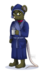 Size: 1408x2500 | Tagged: safe, artist:jenery, mammal, rodent, anthro, 2d, ambiguous gender, coffee, drink, front view, looking at you, nightcap, pajamas, solo, solo ambiguous, three-quarter view