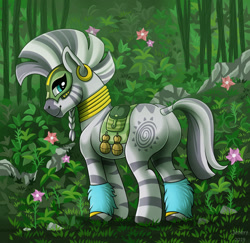 Size: 1280x1245 | Tagged: safe, artist:jenery, zecora (mlp), equine, mammal, zebra, friendship is magic, hasbro, my little pony, 2d, butt, female, jungle, looking at you, looking back, looking back at you, mare, solo, solo female