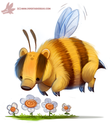 Size: 533x600 | Tagged: safe, artist:cryptid-creations, arthropod, badger, bee, fictional species, honey badger, hybrid, insect, mammal, mustelid, feral, 2d, ambiguous gender, flower, honey bee, plant, pun, simple background, solo, solo ambiguous, visual pun, white background