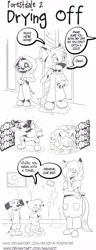 Size: 1052x2751 | Tagged: safe, artist:forestdalecomic, canine, dalmatian, dog, fox, mammal, anthro, comic strip, female, group, male, mother, mother and child, mother and son, son, trio, vixen, water, wet
