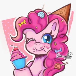 Size: 2000x2000 | Tagged: safe, artist:stormagedoom, pinkie pie (mlp), earth pony, equine, fictional species, mammal, pony, feral, friendship is magic, hasbro, my little pony, 2022, blue eyes, eyelashes, female, hair, high res, mane, mare, pink body, pink hair, pink mane, smiling