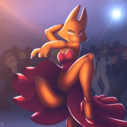 Size: 1800x1800 | Tagged: safe, artist:fox-popvli, diane foxington (the bad guys), mr. wolf (the bad guys), canine, fox, human, mammal, wolf, anthro, dreamworks animation, the bad guys, bedroom eyes, big breasts, big butt, breasts, butt, cleavage, clothes, dancing, eyes closed, female, group, heart, heart eyes, high heels, looking at you, open mouth, open smile, shoes, smiling, smiling at you, thick thighs, thighs, vixen, wide hips, wingding eyes