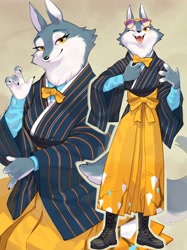 Size: 2048x2732 | Tagged: safe, artist:kame, porsha crystal (sing), canine, mammal, wolf, anthro, illumination entertainment, sing (film), 2022, bedroom eyes, cute, cute little fangs, fangs, female, glasses, glasses on head, kimono (clothing), looking at you, one eye closed, open mouth, open smile, smiling, smiling at you, solo, solo female, sunglasses, sunglasses on head, teeth, winking