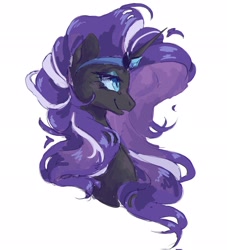 Size: 1862x2048 | Tagged: safe, artist:flaming_trash, nightmare rarity (mlp), rarity (mlp), equine, fictional species, mammal, pony, unicorn, feral, friendship is magic, hasbro, idw my little pony, my little pony, 2022, black body, bust, female, hair, horn, jewelry, mane, mare, none, purple hair, purple mane, regalia, simple background, sketch, smiling, solo, solo female, white background