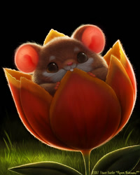 Size: 670x838 | Tagged: safe, artist:cryptid-creations, mammal, mouse, rodent, feral, 2021, 2d, ambiguous gender, flower, murine, plant, solo, solo ambiguous