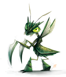 Size: 628x733 | Tagged: safe, artist:cryptid-creations, part of a set, fictional species, scyther, feral, nintendo, pokémon, 2014, 2d, ambiguous gender, simple background, solo, solo ambiguous, white background
