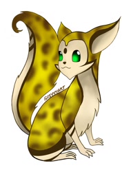 Size: 724x1020 | Tagged: safe, artist:isyyy00, cat, feline, mammal, feral, jak and daxter, 2016, :3, brown nose, chest fluff, fluff, fur, green eyes, muse (jak and daxter), simple background, sitting, smiling, solo, tail, white background, yellow body, yellow fur