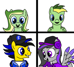 Size: 1403x1284 | Tagged: safe, artist:didgereethebrony, artist:gihhbloonde, oc, oc only, oc:boomerang beauty, oc:didgeree, oc:ponyseb 2.0, oc:viola love, equine, fictional species, mammal, pegasus, pony, feral, friendship is magic, hasbro, my little pony, trace, 2022, abba, base used, female, group, male