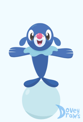 Size: 1170x1720 | Tagged: safe, artist:doveydraws, fictional species, popplio, feral, nintendo, pokémon, 2021, 2d, 2d animation, ambiguous gender, animated, blinking, bubbles, chibi, cute, digital art, eyes closed, fins, fur, gif, jumping, open mouth, paws, pink nose, simple background, solo, solo ambiguous, standing, starter pokémon, tail, tongue, transparent background, watermark
