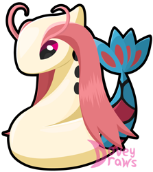 Size: 1280x1435 | Tagged: safe, artist:doveydraws, fictional species, milotic, feral, nintendo, pokémon, 2020, ambiguous gender, chibi, cute, digital art, scales, simple background, solo, solo ambiguous, tail, transparent background, watermark