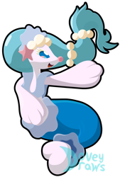 Size: 1280x1889 | Tagged: safe, artist:doveydraws, fictional species, primarina, feral, nintendo, pokémon, 2020, ambiguous gender, chibi, cute, digital art, fur, hair, looking at you, open mouth, paws, pink nose, simple background, solo, solo ambiguous, starter pokémon, tail, tongue, transparent background, watermark