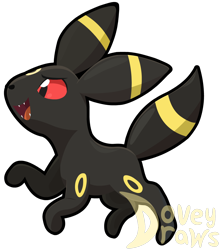 Size: 1142x1285 | Tagged: safe, artist:doveydraws, eeveelution, fictional species, mammal, umbreon, feral, nintendo, pokémon, 2020, ambiguous gender, black nose, chibi, colored sclera, cute, digital art, ears, fur, open mouth, open smile, paws, red sclera, sharp teeth, simple background, smiling, solo, solo ambiguous, tail, teeth, tongue, transparent background, watermark