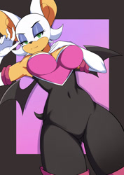 Size: 1280x1811 | Tagged: safe, artist:kironzen, rouge the bat (sonic), bat, mammal, anthro, sega, sonic the hedgehog (series), 2022, bat wings, bedroom eyes, belly button, black nose, boots, breasts, cameltoe, clothes, digital art, ears, evening gloves, eyelashes, female, fur, gloves, hair, long gloves, looking at you, lying down, pose, shoes, simple background, solo, solo female, spread wings, suit, tail, thighs, webbed wings, wide hips, wings