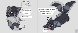 Size: 2000x850 | Tagged: safe, artist:sorajona, oc, oc only, oc:darja, bird, canine, enfield, fictional species, fox, mammal, feral, 2022, blep, calendar, chest fluff, comic, comic strip, cuddle, cute, ear fluff, excited, female, fluff, heart, holiday, looking down, looking up, lying down, mlem, reading, solo, solo female, tail, tail fluff, tail wag, talking, text, tongue, tongue out, wholesome