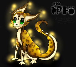 Size: 795x700 | Tagged: safe, artist:kimigryphon, artist:xstage, fictional species, feral, jak and daxter, 2011, :3, black background, brown body, brown fur, cream body, cream fur, cute, fluff, fur, green eyes, looking at you, muse (jak and daxter), simple background, sitting, smiling, solo, sparkles, yellow body, yellow fur