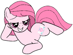 Size: 592x445 | Tagged: safe, artist:noi kincade, oc, oc only, oc:annisa trihapsari, earth pony, equine, fictional species, mammal, pony, feral, friendship is magic, hasbro, my little pony, 2022, bedroom eyes, female, grin, gritted teeth, hair, long hair, mane, mare, pink body, pink hair, pink mane, pink tail, sexy, simple background, solo, solo female, tail, teeth, transparent background