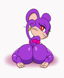 Size: 846x1020 | Tagged: suggestive, artist:tansau, fictional species, rattata, anthro, digitigrade anthro, series:pokethots by tansau, nintendo, pokémon, 2022, 2d, 2d animation, animated, bedroom eyes, blinking, buckteeth, butt, cameltoe, digital art, ear piercing, earring, ears, eyelashes, female, frame by frame, fur, gif, huge butt, kneeling, looking at you, looking back, looking back at you, piercing, pose, rear view, simple background, smiling, smiling at you, solo, solo female, tail, teeth, thick thighs, thighs, twerking, white background, wide hips