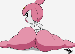 Size: 1266x914 | Tagged: suggestive, artist:tansau, fictional species, medicham, anthro, series:pokethots by tansau, nintendo, pokémon, 2022, 2d, 2d animation, animated, blinking, butt, clothes, digital art, ears, eyelashes, female, frame by frame, gif, hair, huge butt, looking at you, looking back, looking back at you, pose, rear view, simple background, solo, solo female, sports bra, sports pants, thick thighs, thighs, topwear, twerking, white background, wide hips