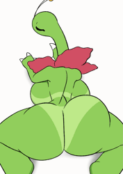 Size: 851x1200 | Tagged: suggestive, artist:tansau, fictional species, flora fauna, hybrid, meganium, anthro, digitigrade anthro, series:pokethots by tansau, nintendo, pokémon, 2022, 2d, 2d animation, all fours, animated, bedroom eyes, big breasts, blinking, bouncing breasts, breasts, butt, digital art, ears, eyelashes, female, fluff, frame by frame, gif, huge butt, looking at you, looking back, looking back at you, neck fluff, nudity, plant, pose, rear view, rearboob, scales, simple background, smiling, smiling at you, solo, solo female, starter pokémon, tail, tan lines, thick thighs, thighs, twerking, white background, wide hips