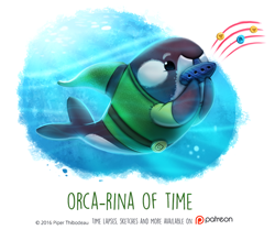 Size: 800x669 | Tagged: safe, artist:cryptid-creations, cetacean, mammal, orca, feral, nintendo, the legend of zelda, the legend of zelda: ocarina of time, 2016, 2d, ambiguous gender, ocarina, patreon, pun, solo, solo ambiguous, visual pun