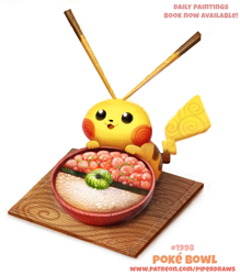 Size: 700x800 | Tagged: safe, artist:cryptid-creations, fictional species, mammal, pikachu, feral, nintendo, pokémon, 2018, 2d, ambiguous gender, food, pun, simple background, solo, solo ambiguous, sushi, visual pun, white background