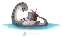 Size: 1000x594 | Tagged: safe, artist:cryptid-creations, loch ness monster, bird, seagull, feral, nintendo, nintendo entertainment system, 2016, 2d, ambiguous gender, partially submerged, pun, simple background, solo, solo ambiguous, visual pun, water, white background