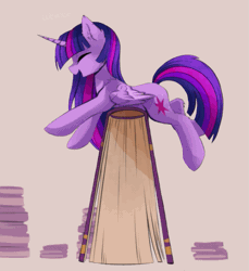 Size: 549x600 | Tagged: safe, artist:magnaluna, artist:szafir87, edit, twilight sparkle (mlp), alicorn, equine, fictional species, mammal, pony, feral, friendship is magic, hasbro, my little pony, 2016, 2d, 2d animation, animated, book, cute, dialogue, eyes closed, female, gif, mare, open mouth, open smile, smiling, solo, solo female, talking, ungulate