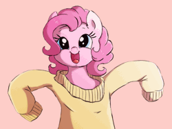 Size: 550x412 | Tagged: safe, artist:buttersprinkle, artist:szafir87, edit, pinkie pie (mlp), earth pony, equine, fictional species, mammal, pony, feral, friendship is magic, hasbro, my little pony, 2016, 2d, 2d animation, animated, cute, dialogue, female, front view, gif, gradient background, looking at you, low res, mare, open mouth, open smile, smiling, smiling at you, solo, solo female, talking, talking to viewer, ungulate