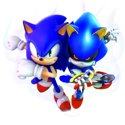 Size: 2700x2700 | Tagged: safe, artist:nibroc-rock, metal sonic (sonic), sonic the hedgehog (sonic), hedgehog, mammal, robot, anthro, sega, sonic colors, sonic the hedgehog (series), 2021, 3d, digital art, duo, duo male, male, males only